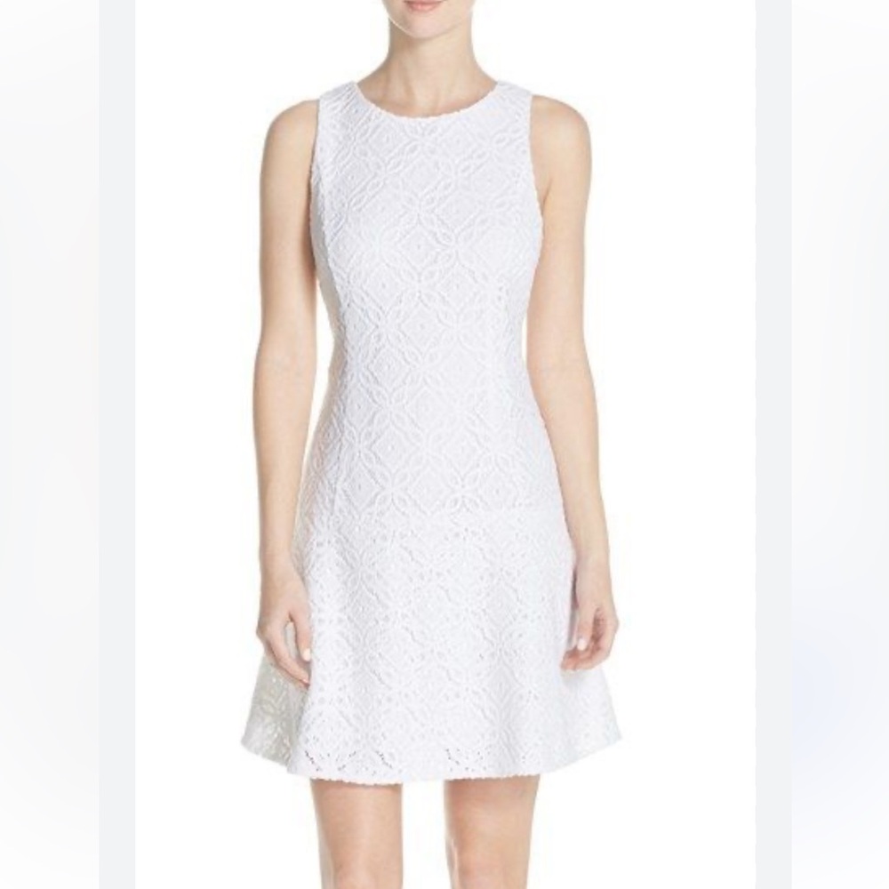 Lilly Pulitzer White Textured Lace Flare Sleeveless Dress